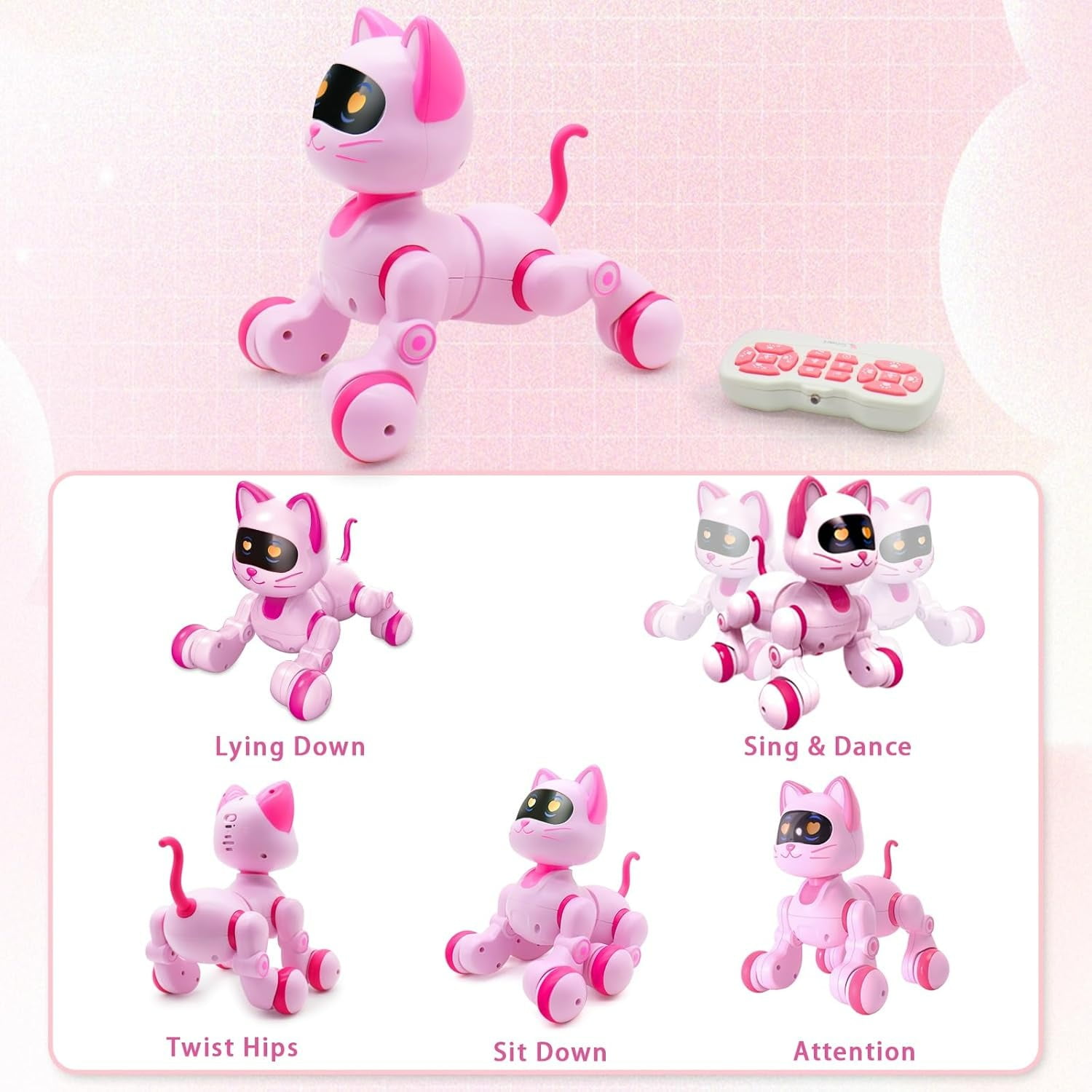Kivdit Robot Cat Toys for Kids,Programmable Remote Control Robot Cat with Interactive Touch,Singing Dancing Robot Cat with LED Eyes,Volume Control