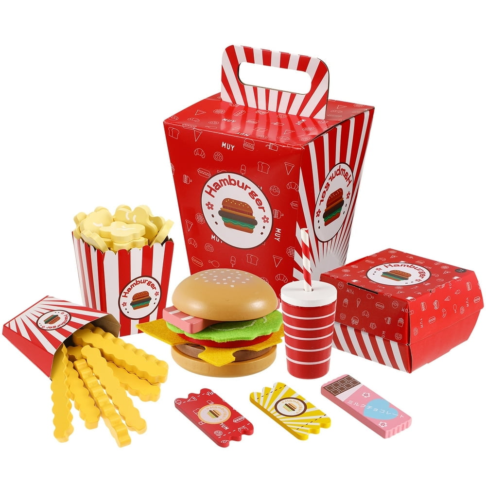Set De Jeu De Nourriture 63 Pièces – Fast-food Simulé Avec Plateau – Hamburger, Hotdog, Frites – Pour Enfants Dès 3 Ans