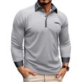 thumbnail image 2 of Men's New Casual Turn-Down Collar Breathable Button Long Sleeve Shirt, Polo Style Top for Spring Fall Smart Casual,Gray,3XL, 2 of 6