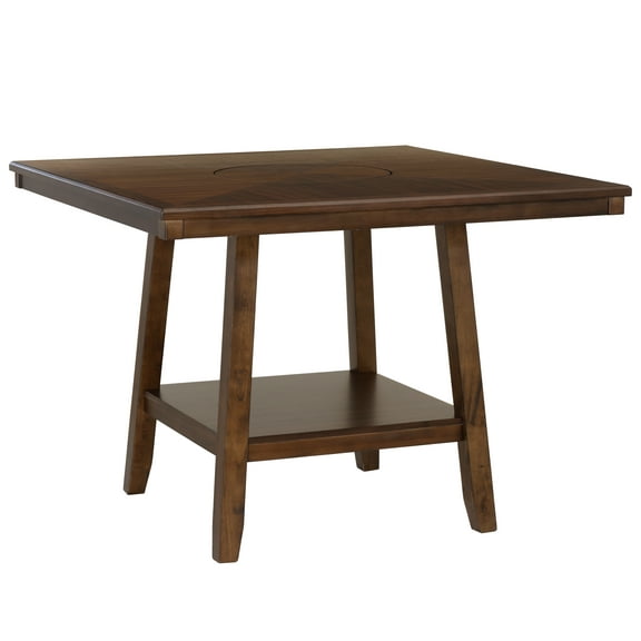 Powell Thewlis 47.5" Square Farmhouse Dining Table with Lazy Suzan, Brown