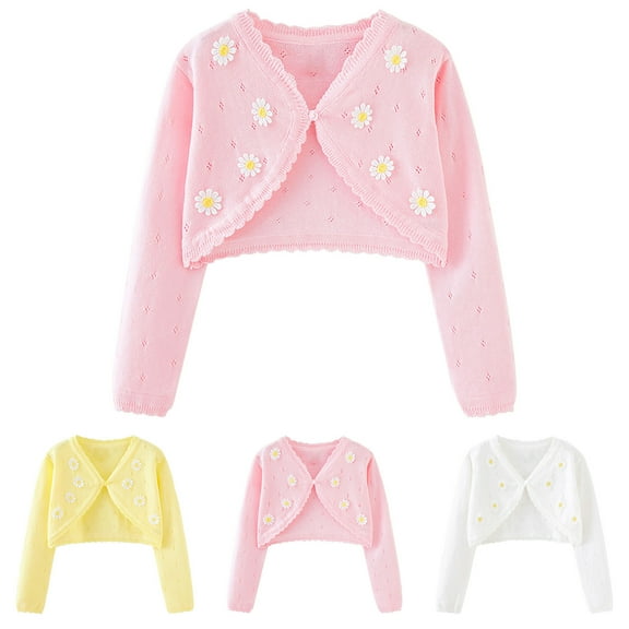 Brondbend Girls Cardigan Sweaters Kids Knitted Sweater V Neck Long Sleeved Cute Print Cotton Coat Open Front Button Casual Jacket Loose Fall Breathable Outerwear,Pink