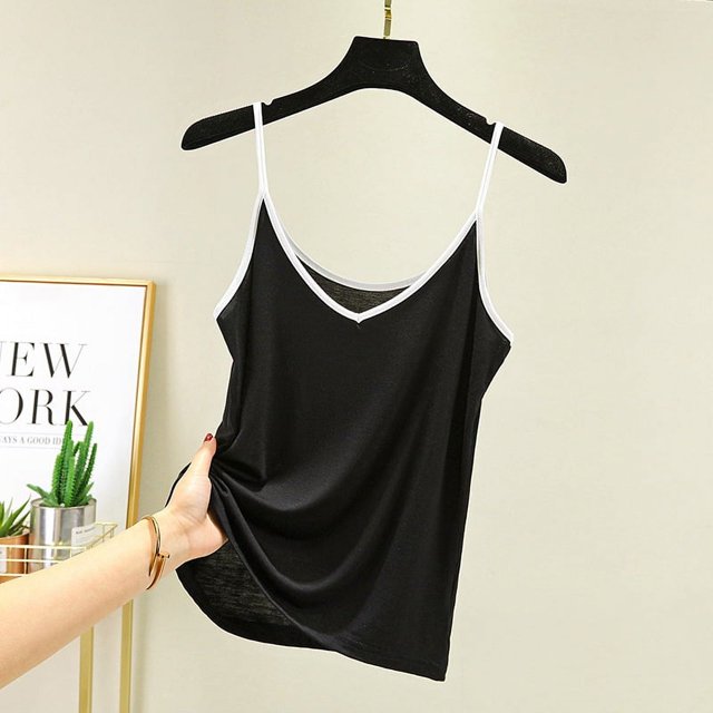 Spaghetti Strap Tank Tops Women Halter V Neck basic Camis Sleeveless summer loose Camisole plus size FJH