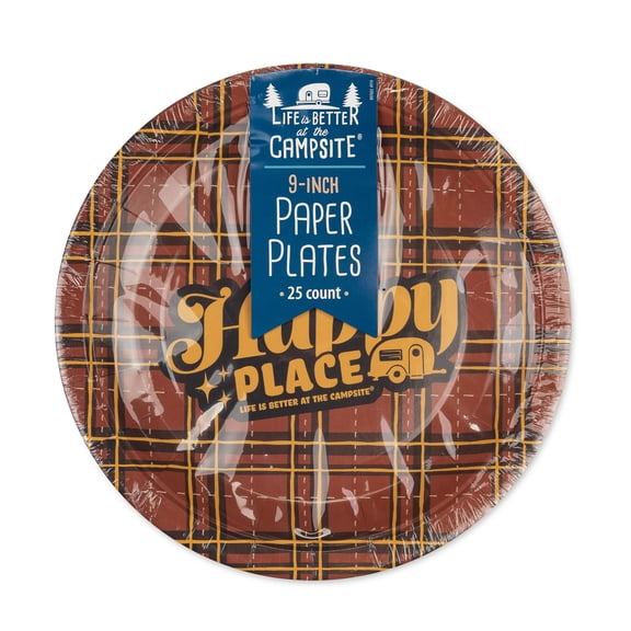 Camco 53491 Life is Better at the Campsite Paper Plate - 9", Red Plaid (25 Count)