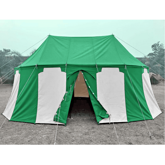 WEEKEND SALE Medieval Green White Burgundian 6x4 M Functional Water Proof Camping Tent