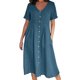 thumbnail image 1 of Vestido Vestido largo básico de lino y algodón con cuello en V para mujer estilo bohemio traje diario (azul cielo M) Ygjytge Cielo azul T M para Mujer, 1 of 7