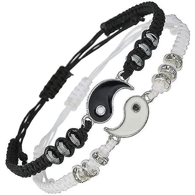 Pulseras de mejores amigos TANGJMXG 2 Pulseras de cordón ajustable Yin Yang