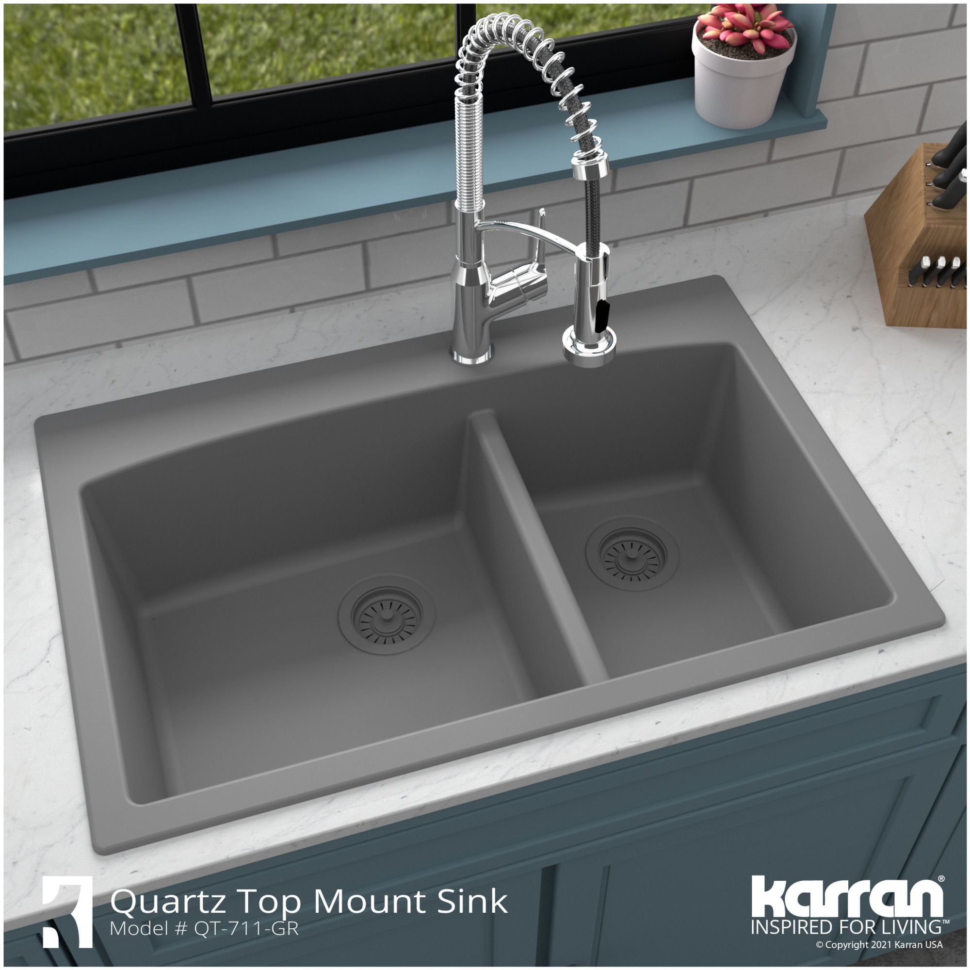 Karran Usa QT-711-BL Quartz Qt 33" Drop In Double Basin Quartz Composite Kitchen Sink -