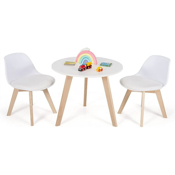 YOJFOTOOU. Kids Table and Chair Set, 3 Pcs Wood Activity Play Table w/Padded Seat & Wood Legs for Arts, Crafts, Reading, Preschool, Kindergarten, Playroom, Mid Century Modern Toddler