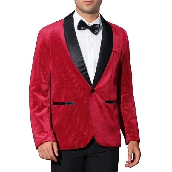 INSPIRE CHIC Men's Blazers Glitter Rhinestone Shawl Lapel Collar Party Blazers XL Red