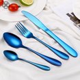 thumbnail image 1 of Luxtrada - Juego de 4 cubiertos arcoíris de acero inoxidable para cena, bistec, sopa, té, tenedor, cuchara y cuchillo (azul), 1 of 8
