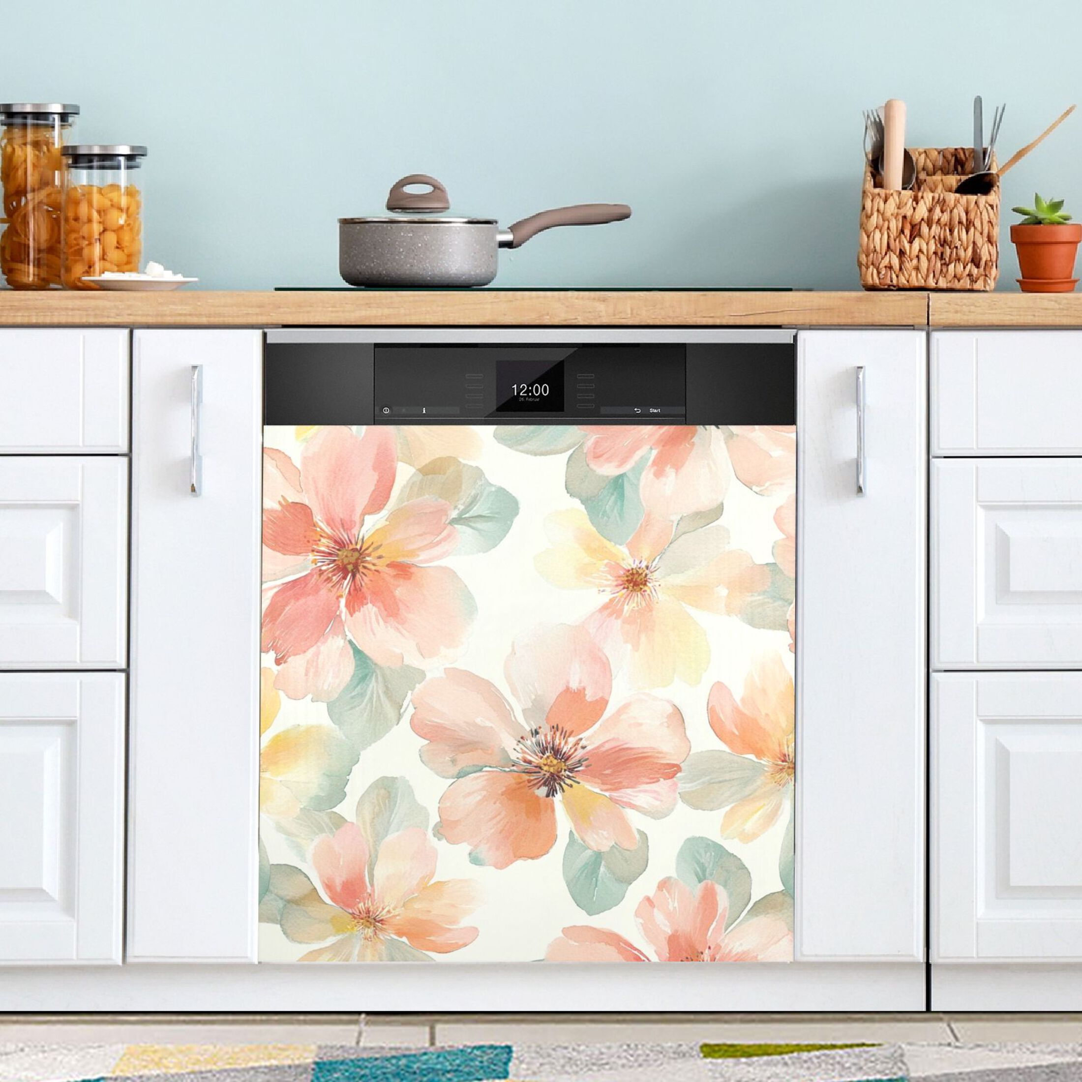 Dishwasher Magnetic Sticker 23x26 Inch Refrigerator Magnetic Sticker Washing Machine Magnetic Sticker Kitchen Panel Magnetic Sticker Home Decor Colorful Red Flowers