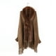 thumbnail image 1 of Xiao Hua Chal con cuello de piel sintética para mujer, cárdigan con flecos, capa de punto, suéter cálido con borlas para invierno, color caqui, 1 of 2