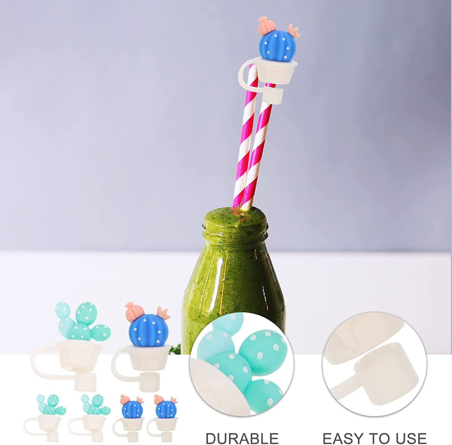Straw Topper Cover Cactus Silicone Cap for Reusable Plastic Straws, Cute  Cactus Silicone Straw Covers Tops Fits Most Straws 