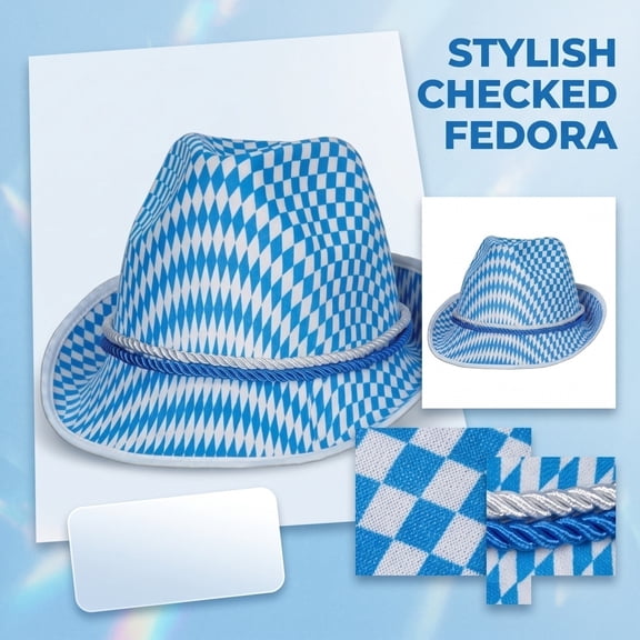 Unisex Printed Hat Rhombus‑pattern Braided‑rope Decor Short‑brim Party Cap Dress‑up Headwear