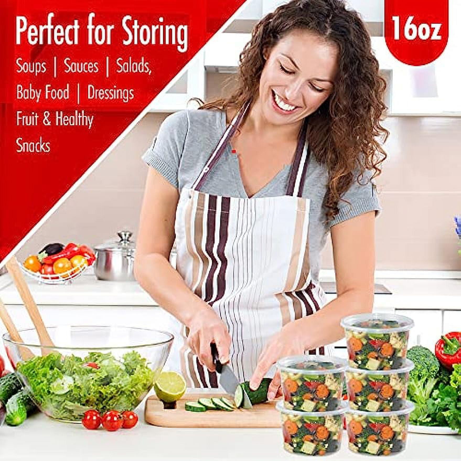 Deli Food Containers with Lids - 16 Oz Pint Size Airtight Food Storage Takeout Meal Prep Containers with Lids, BPA-Free, Dishwasher, Microwave Safe