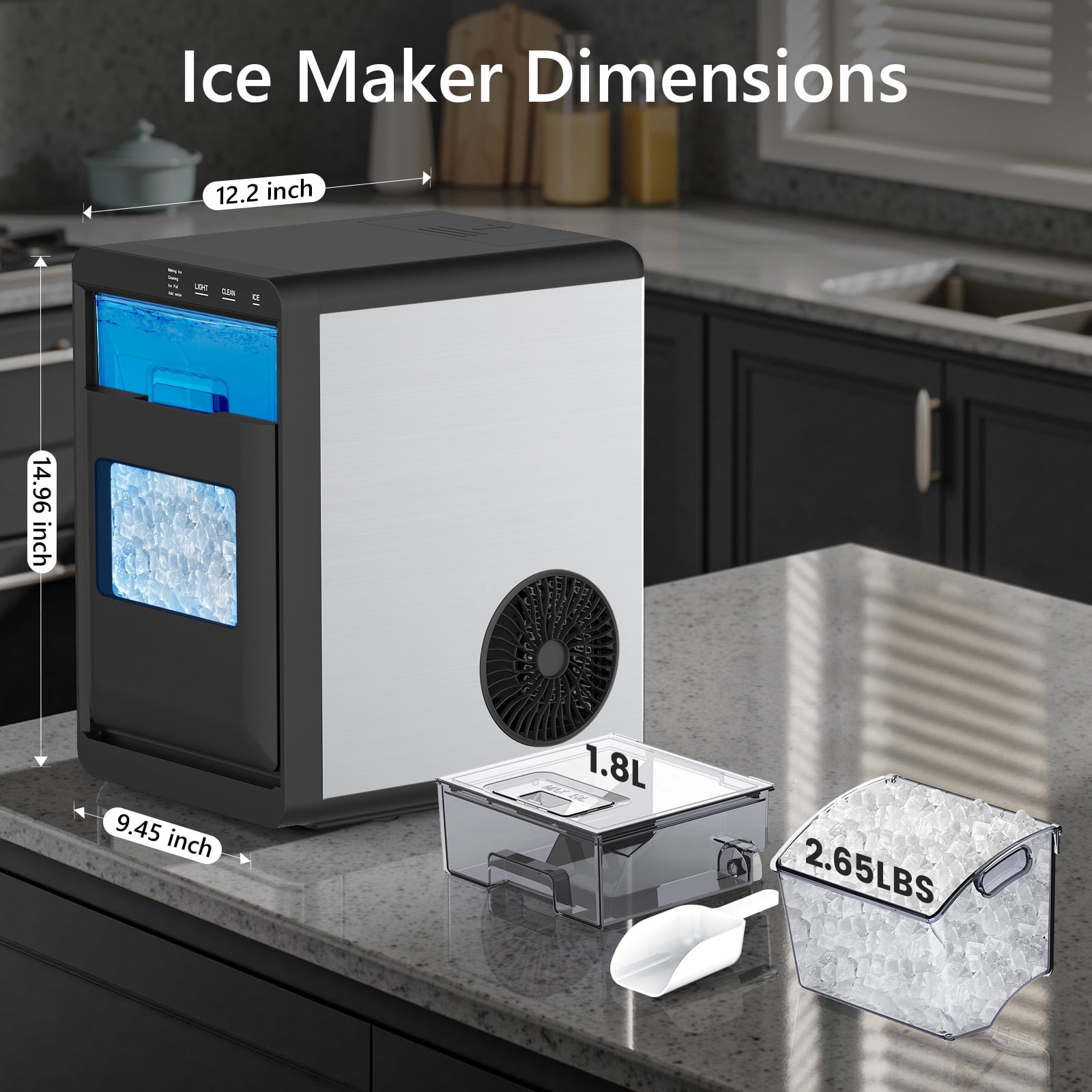 KNDKO Nugget Ice Maker Countertop, 44Lbs/24H Crushed Ice Maker, Pellet Ice Machine with Ice Scoop &Removable Basket,Sonic Countertop Ice Machine for Home/Kitchen/Office