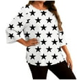 thumbnail image 2 of Inverlee Womens Plus Size Round Neck Shirts Star Print 3/4 Sleeve Tops Summer Loose Fit Blouse, 2 of 6