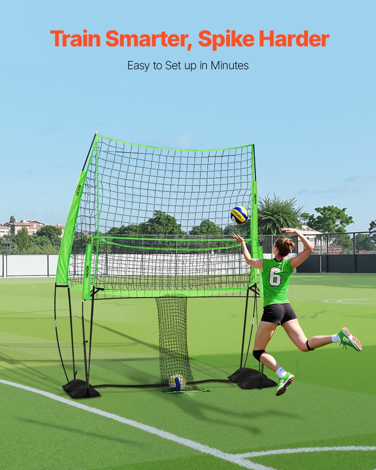 VEVOR Volleyball Training Net System, Freely Height-Adjustable Practice Equipment with Ball Return,8x11ft Portable Net Station,Easy Setup for Backyard Indoor Outdoor Serving Spiking Improve Accuracy