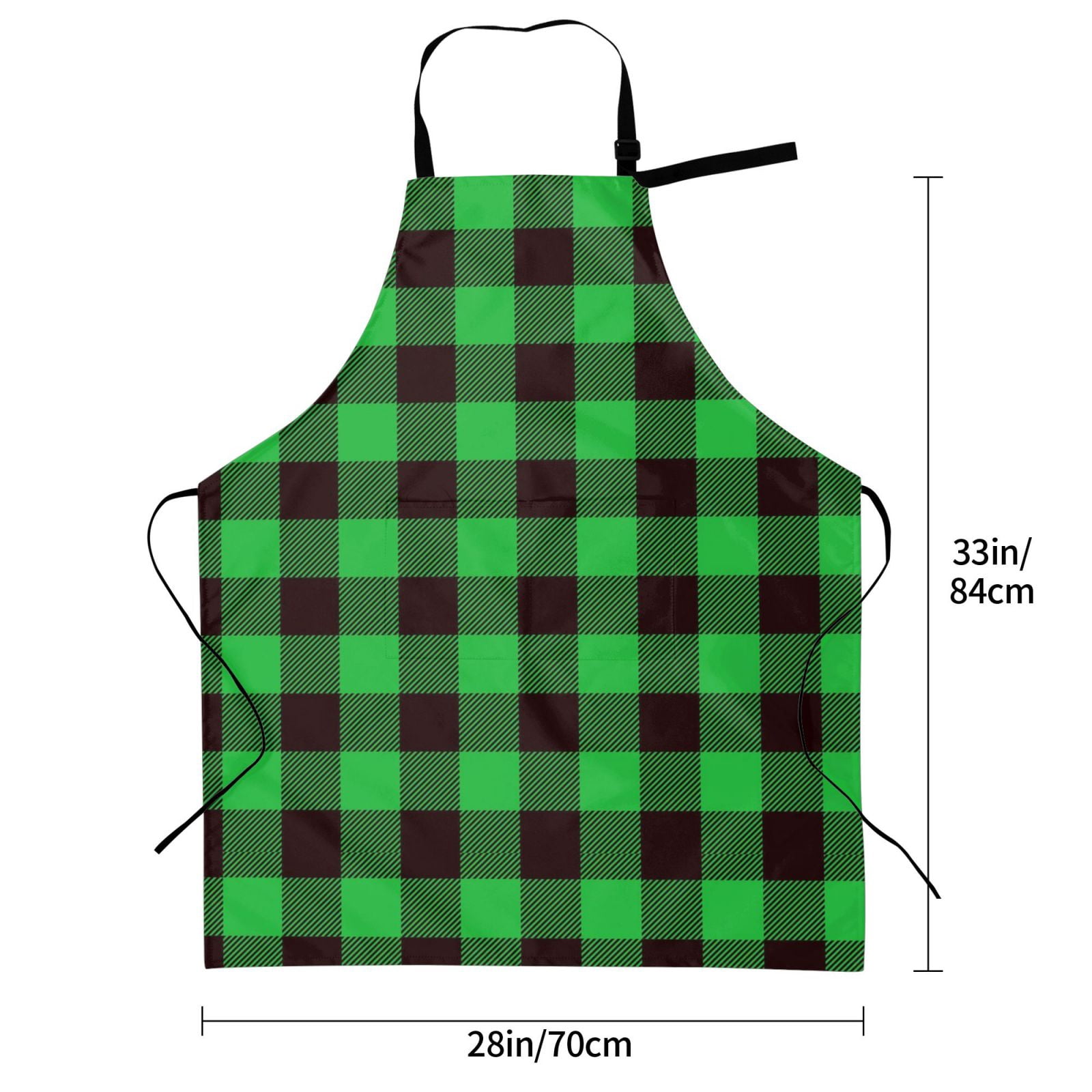Kdxio Buffalo Plaid Green Black Apron with Pockets Adjustable Kitchen Aprons for Men Women Waterproof Aprons for Cooking,Drawing,Crafting, Baking Household Cleaning