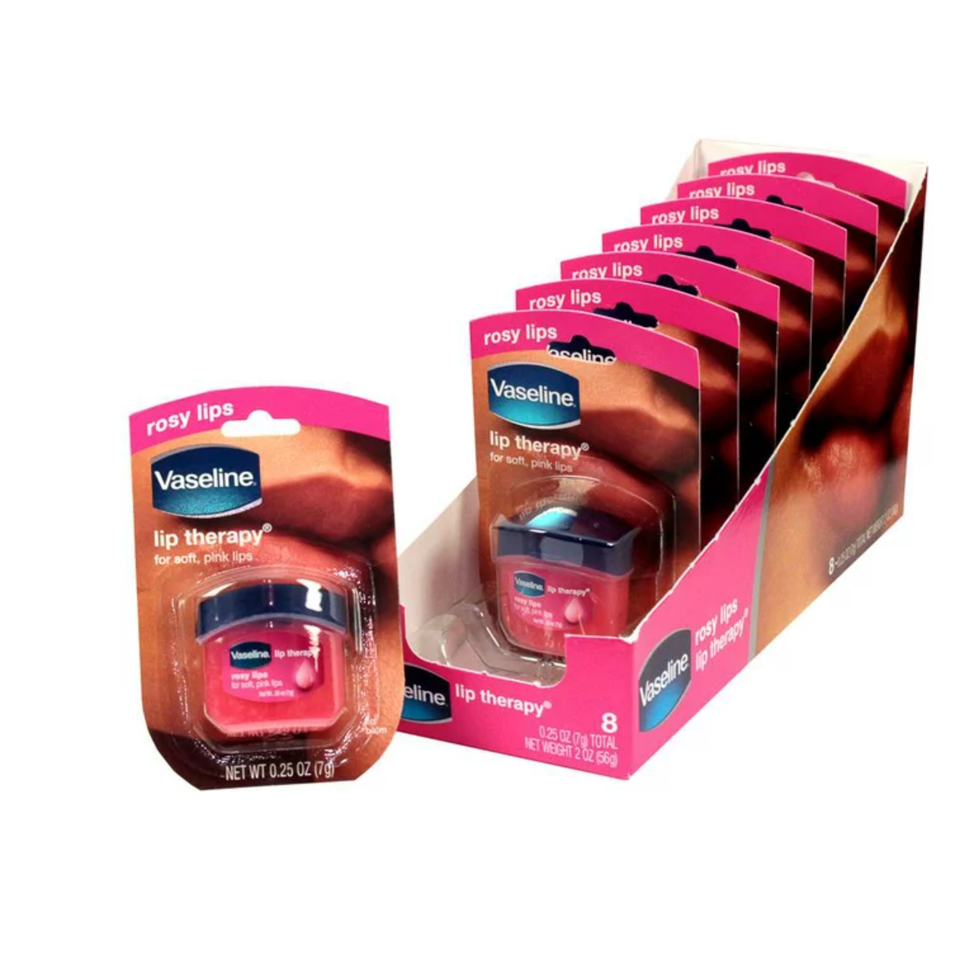 Vaseline Lip Therapy Rosy Lips On The Go Anywhere Travel Friendly 0.25 Oz. Pack Of 8 CASE