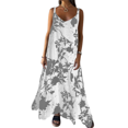 thumbnail image 3 of Vestido Maxi de Verano para Mujer, Sin Mangas, con Tirantes Finos y Cuello en V, Estilo Bohemio, Floral, para Vacaciones, Gris, XXL, 3 of 10