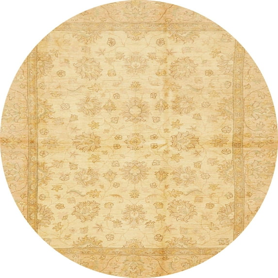 Ahgly Company Indoor Round Abstract Chrome Gold Yellow Oriental Area Rugs, 5' Round