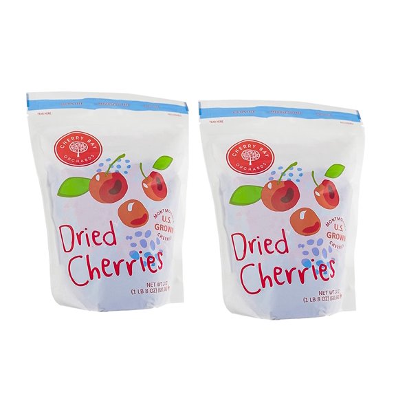 Cherry Bay Orchards - Dried Montmorency Tart Cherries - Pack of Two 24 oz Bags (Total 48oz, 3LB) - 100% Domestic, Natural, Kosher Certified, Gluten-Free, and GMO Free - Packed in a Resealable Pouch