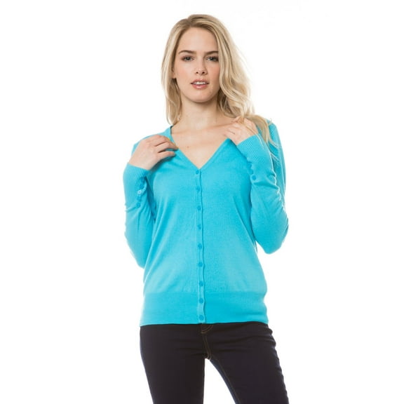 Women's V-Neck Button Down Long Sleeve Classic Knit Cardigan Sweater