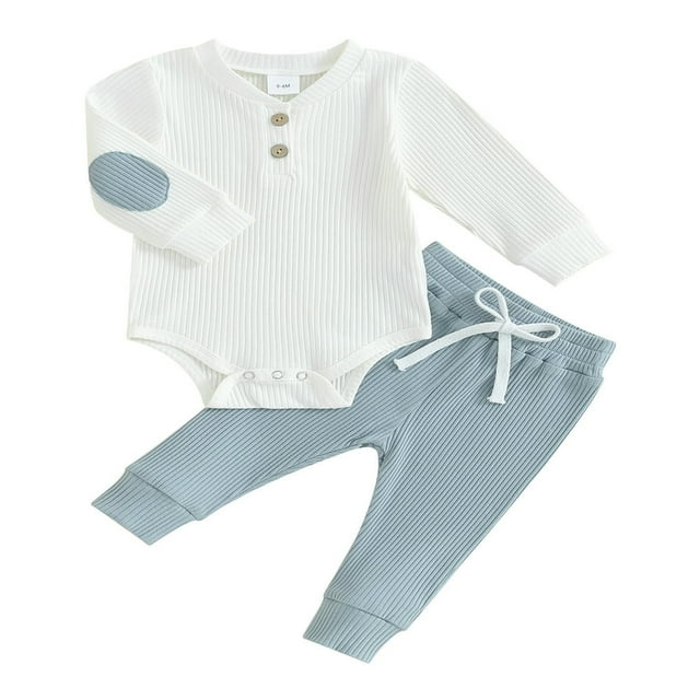 Baby Boys Pants Set Long Sleeve Contrast Color Romper with Pants
