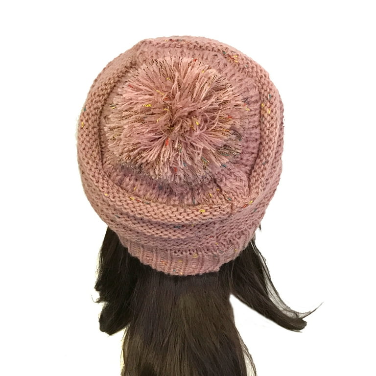 Wrapables® Warm Knit Confetti Beanie with Pom Pom, Pink  display picture 1