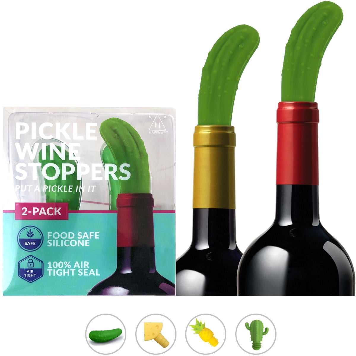 Hawwwy Funny Pickle Wine Stopper, Air Tight Reusable Silicone Wine