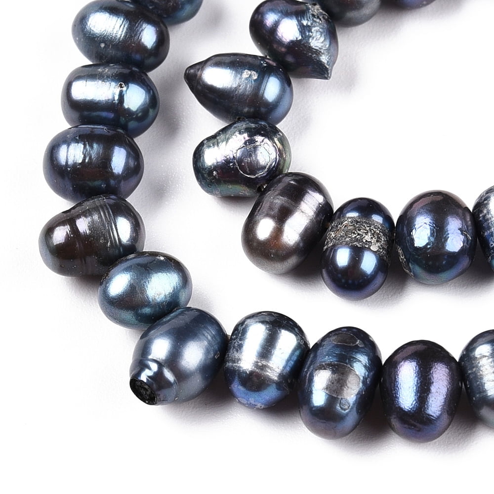 Natural Cultured Freshwater Pearl Beads Strands Dyed Potato Top Drilled Marine Blue 6~12.5x5~6x5~6mm Hole: 0.6mm 62~64pcs/strand 13.78''(35cm)