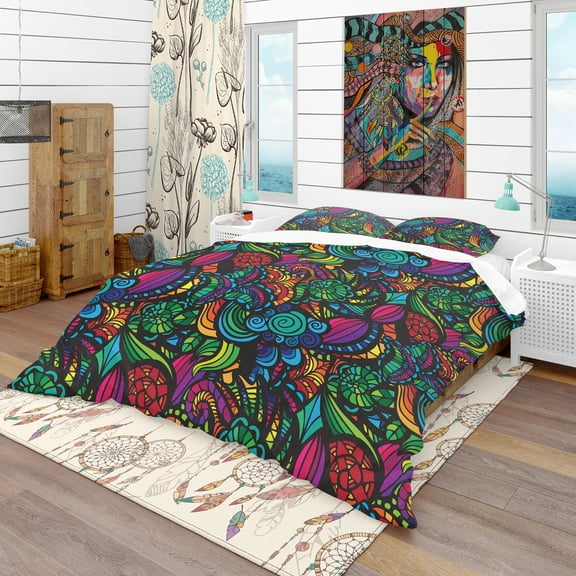 Designart 'Mosaic Pattern with Flowers' Bohemian & Eclectic Duvet Cover Set