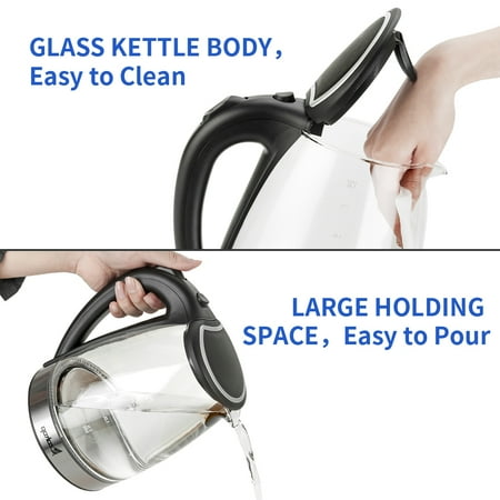

Electric Kettle 1.8L Glass Tea Kettle Colored LED Indicator Lights 360 Swivel Base Auto Shut Off BPA free Stainless Steel