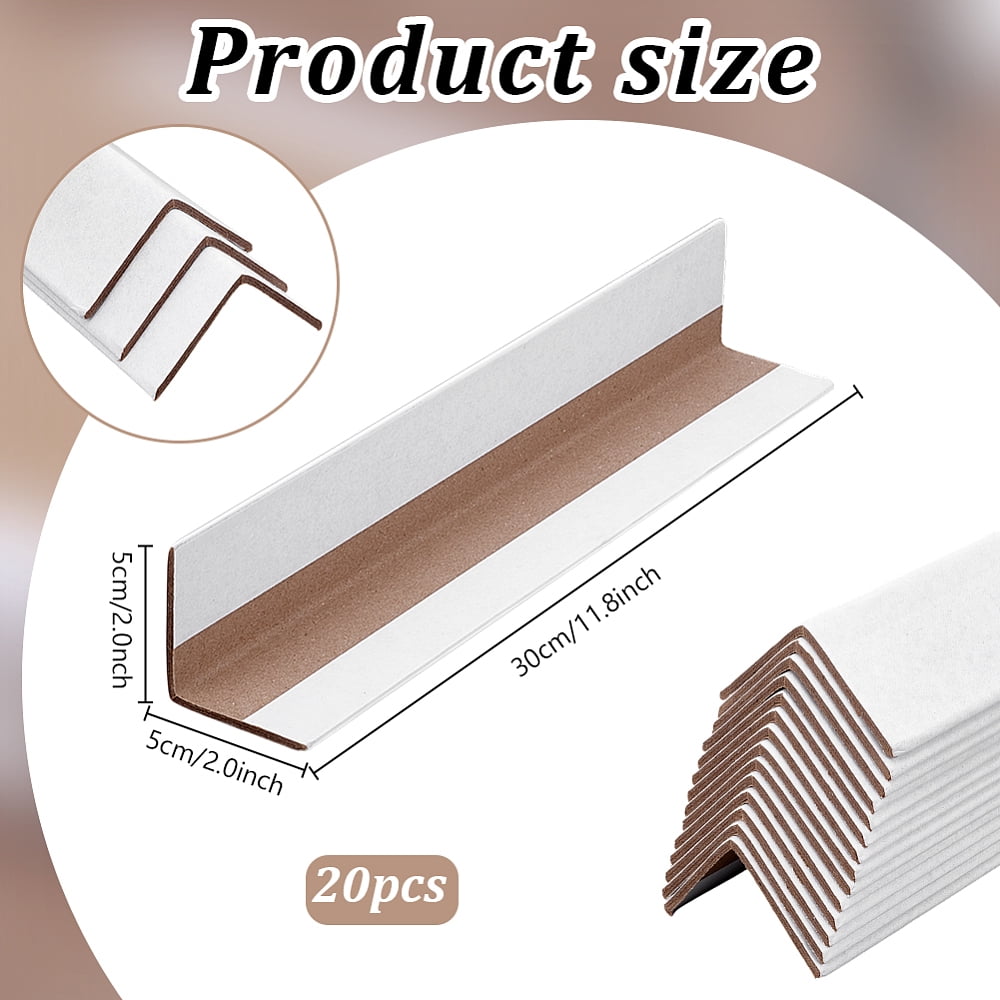 20pcs Cardboard Edge Protectors 2" x 2" x 12" Packaging Cardboard Corner Protectors White V-Board Reinforced Corner Guards