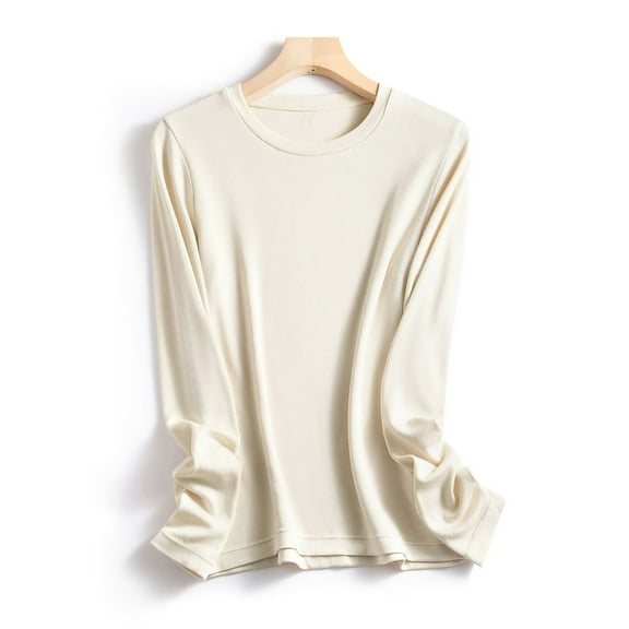 Gubotare Long Sleeve Crop Tops For Women Women's Long Sleeve Waffle Knit Stretch Cotton Thermal Underwear Shirt,Beige L