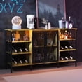 thumbnail image 1 of Wine Bar Storage Cabinet with Bottle Rack and Stemware Holder, Rustic Home Coffee Bar with LED Lighting, Metal Buffet Sideboard, Liquor Console Cabinet with Mesh Door for Living Room, 55.12" Brown, 1 of 7