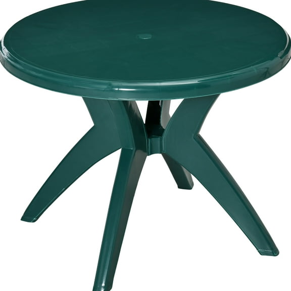 36.99" Round Plastic Patio Table With Umbrella Hole By - Outdoor Dining For Poolside, Garden , To Spills, Non-slip Stable