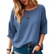 thumbnail image 1 of Camiseta de manga de siete cuartos para mujer, ropa informal cómoda, holgada, de cuello redondo, verano, 2024, 1 of 5
