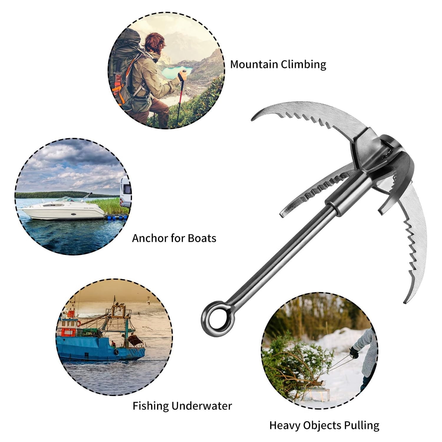 FASTBIRD Grappling Hook Folding Survival Claw Multifunctional Stainless Steel Hook for Outdoor Camping Hiking Tree Rock Mountain Climbing