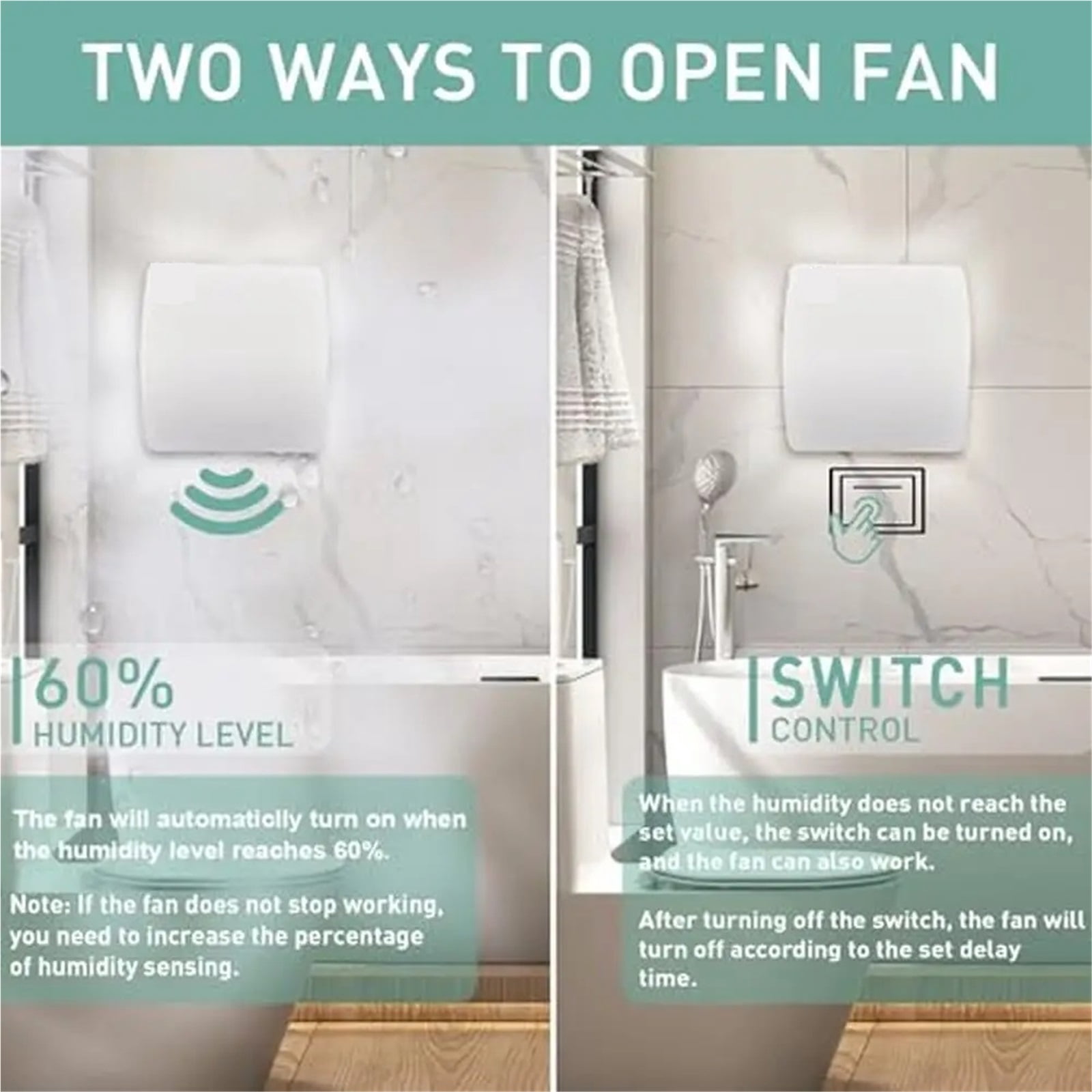 Bathroom Exhaust Fan Humidity Sensor Timer 5.9 In Quiet 110 CFM Ceiling Wall-Mount Ventilation Dual Baffle Design ABS
