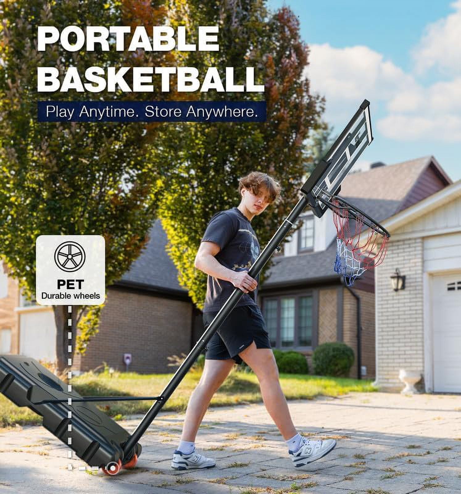 VISVEIL Basketball Hoop,Portable Basketball Hoop System for Outdoor, Adjustable Height 5.7-10ft 45in Backboard Basketball Goal for Kids Teen and Adult