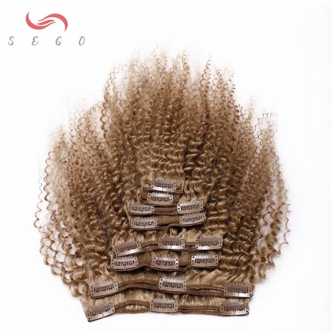 SEGO Kinky Curly Clip in Real Human Hair Extensions Double Weft Remy Full Head Thick Hair Extensions for Women