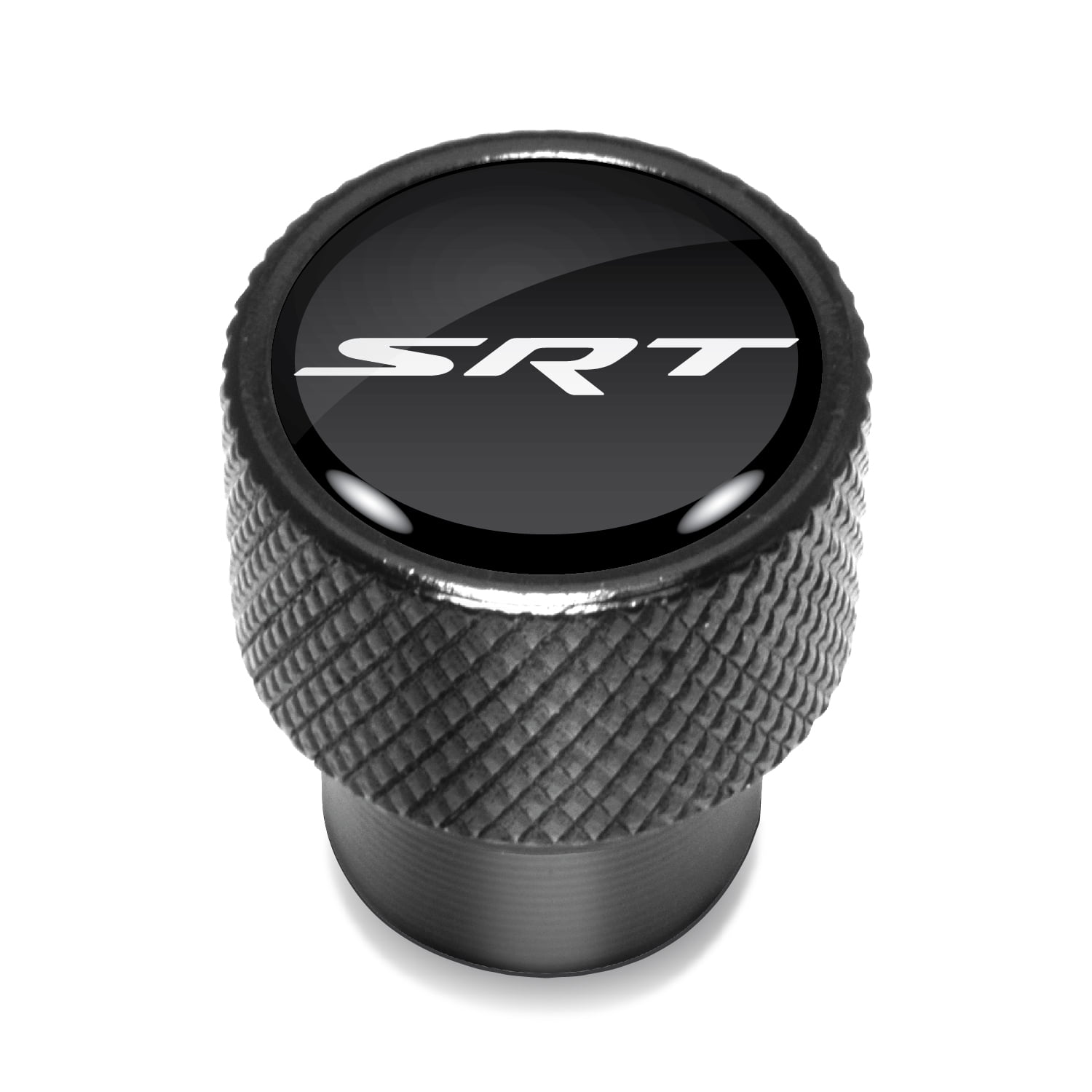 SRT Logo in Black on Black Aluminum Tire Valve Stem Caps for Dodge Jeep