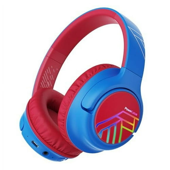 PowerLocus Auriculares inalámbricos para niños, auriculares Bluetooth para niños, luces LED sobre la oreja con volumen limitado de 74/85/94 dB, tiempo de reproducción de 45 horas, micrófono incorporad