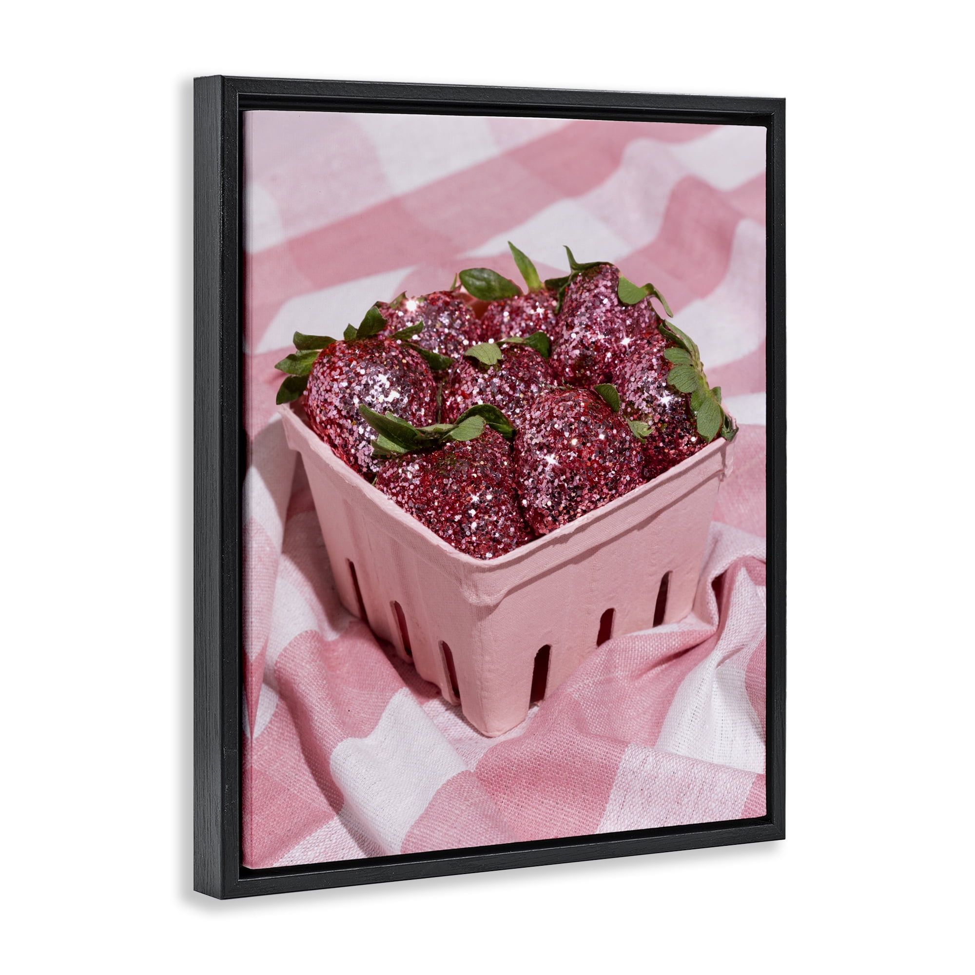 Stupell Industries Glam Glimmer Strawberries Black Framed Floater Canvas Wall Art, design by LISH Creative