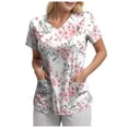 thumbnail image 4 of COMVALUE Cozy Fit Plus Size Scrub Shirts Medical Uniforms Tops Print Scrubs with Design (Light Pink, XL), 4 of 8