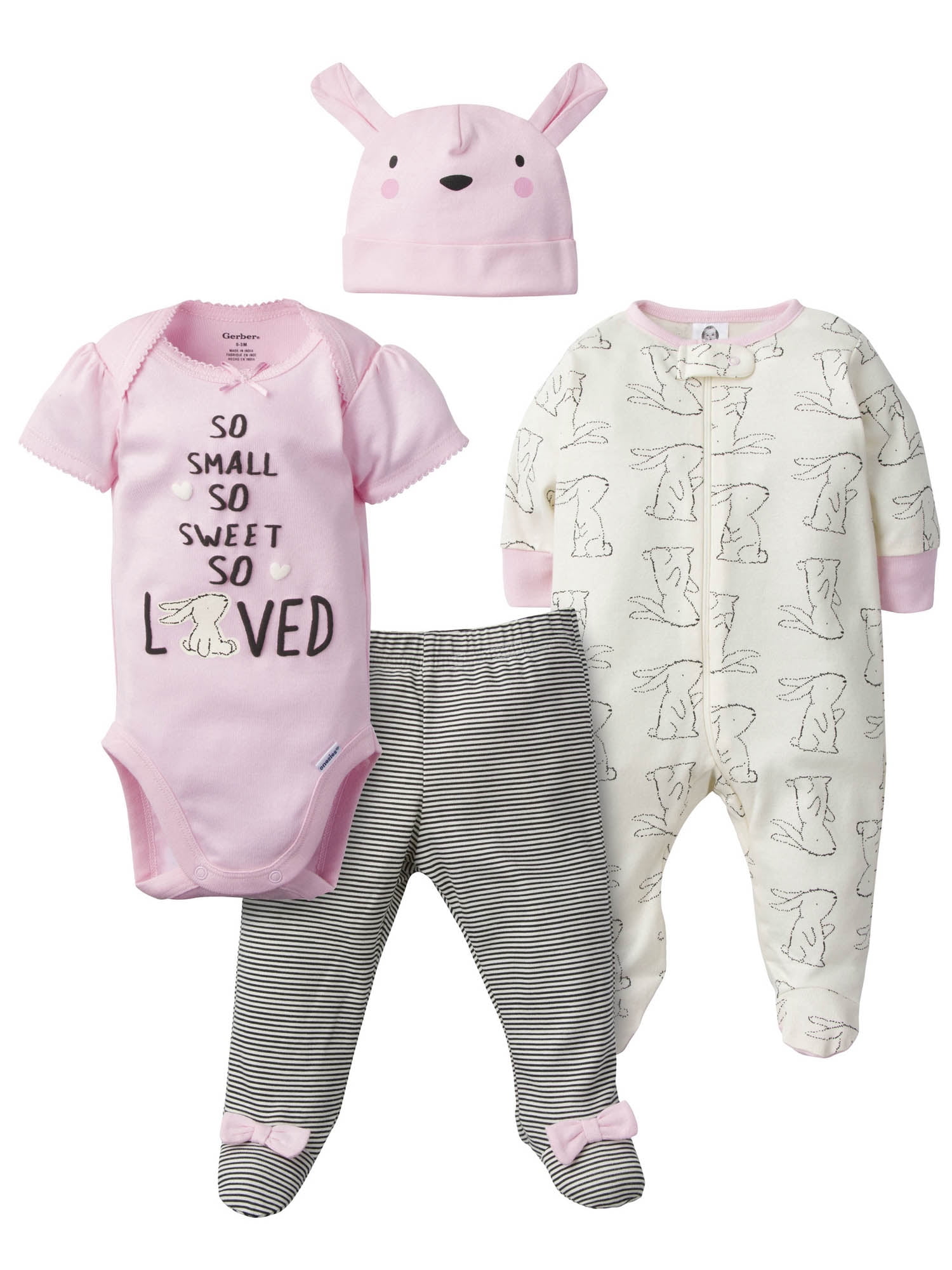 Gerber Baby Girl Onesies Bodysuit, Sleep N Play, Pants & Cap Set, 4