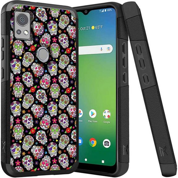 ANJ  Shockproof Dual Layer Slim Hard Case   Tempered Glass Cover Compatible with Icon 5, AT&T Motivate 4 - Candy Skulls