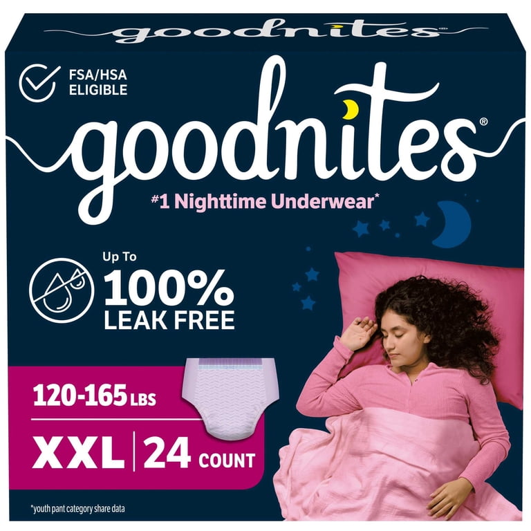 Goodnites Girls' Nighttime Bedwetting Underwear, Size XXL (120-165